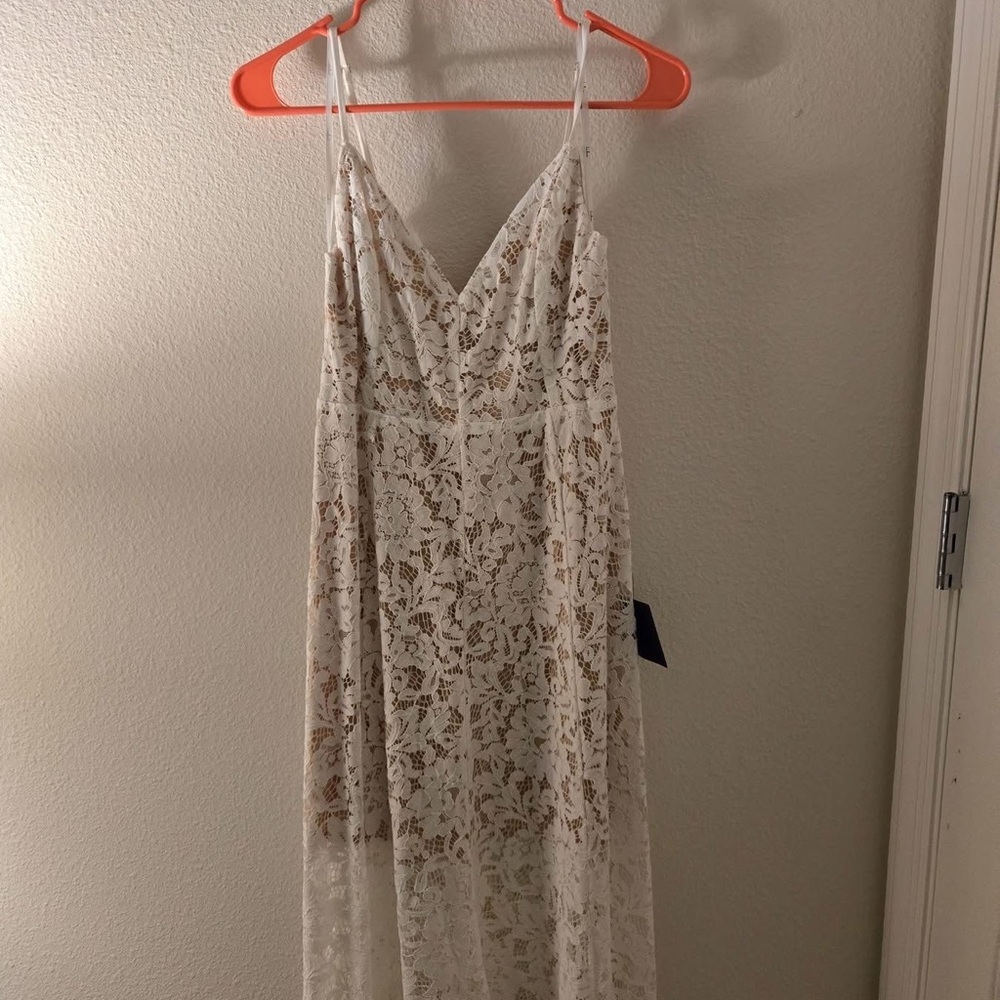 Lulu's White and Tan Lace Maxi Dress